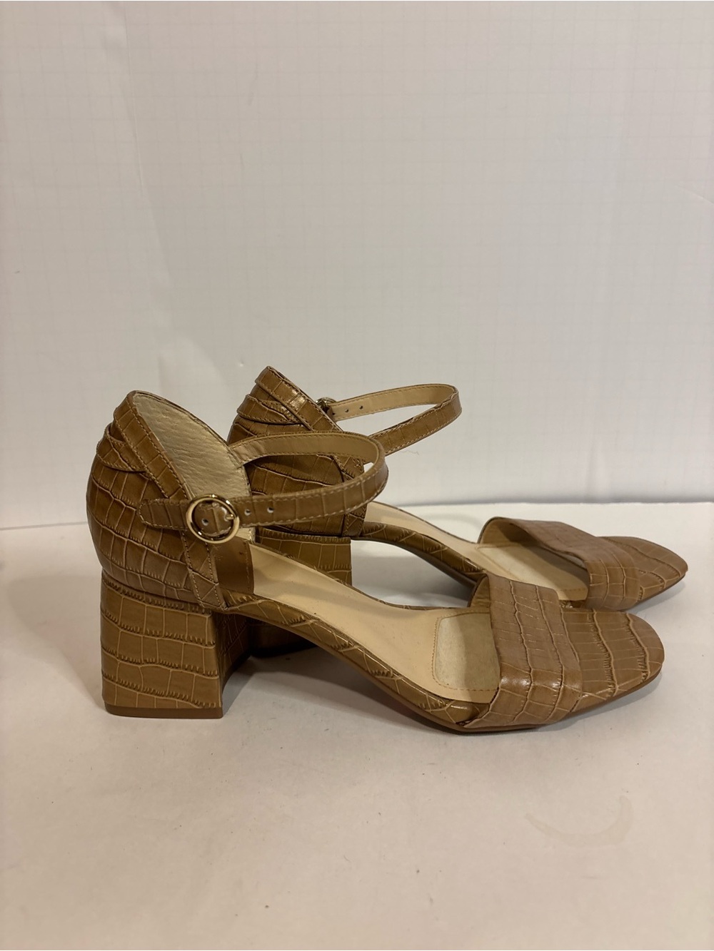 Alex Marie Tan Croc-Embossed Block Heel Sandals - Picture 5 of 7